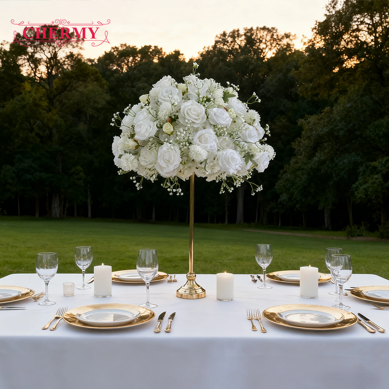 Artificial Flower Ball Manufacturer - Customized Wedding Party White Silk Table Wedding Centerpieces
