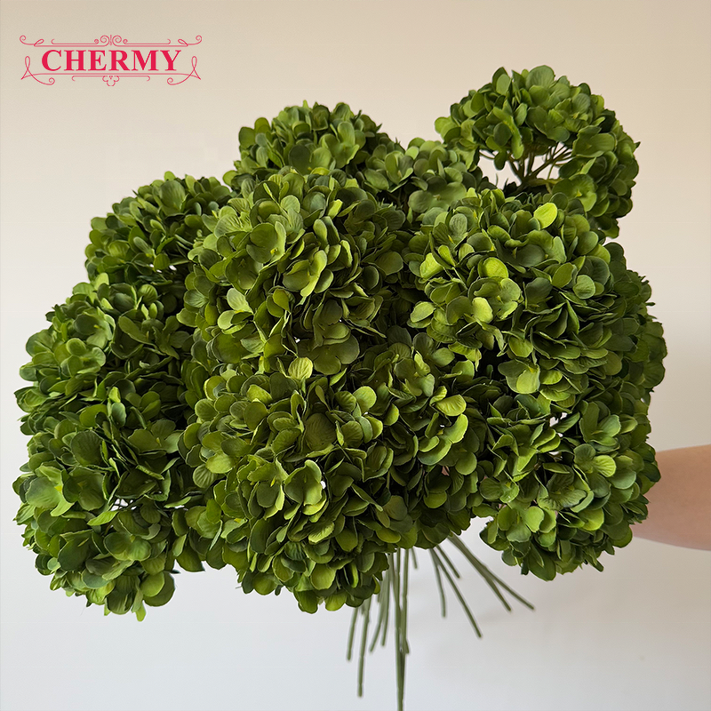 Artificial Hydrangea Manufacturer - Best Seller Large Head Silk Dark Green