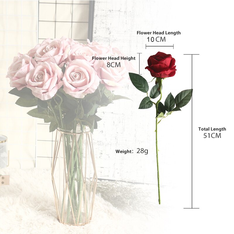 Artificial Velvet Red Roses Manufacturer - FREE SAMPLE Single Branch for Wedding Decoration