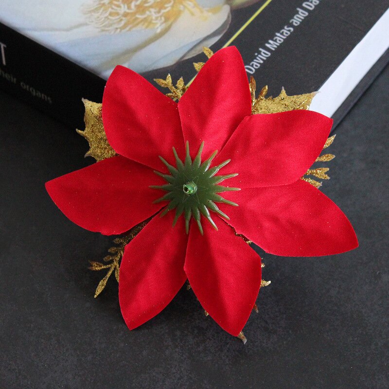 Artificial Poinsettia Flower Manufacturer - Red Gold Silver Glitter for Christmas Tree Ornaments