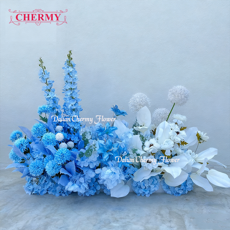 Artificial Flower Arrangement Manufacturer - TW031 Dalian Chermy Blue White for Backdrop Runner Row