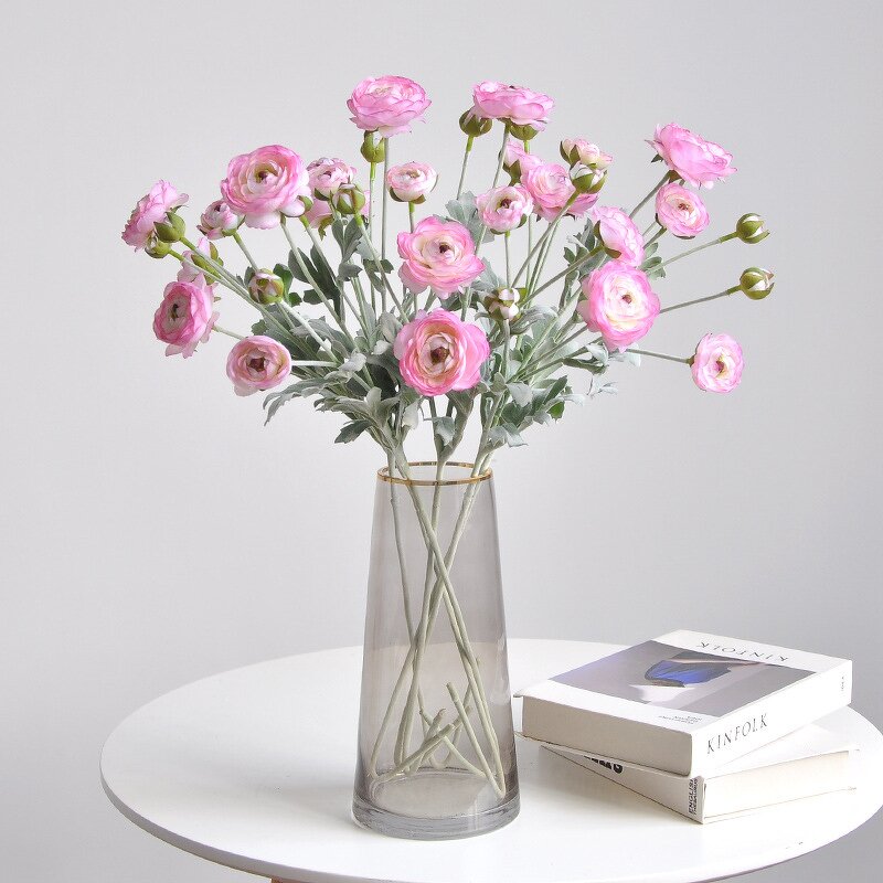 Artificial Ranunculus Manufacturer - TH1497 Wholesale High End Simulation 6 Heads Silk White Pink Mini
