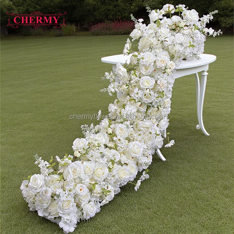 Artificial Silk Flower Runner Manufacturer - Dalian Chermy Custom Aisle Red Rose Table Flower for Wedding
