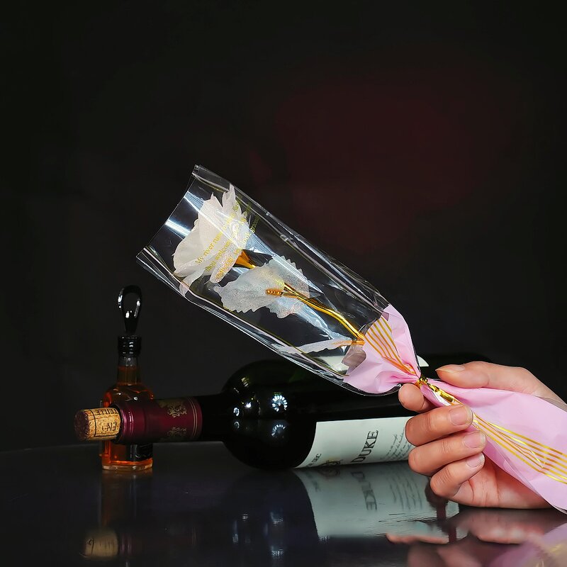 Plastic Rose Manufacturer - Exquisite Colorful Gold with Transparent Packaging for Home Decoration Gift