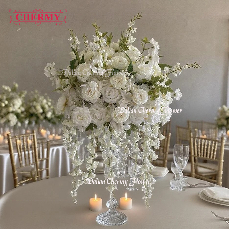 Artificial Flower Ball Manufacturer - 40cm to 80cm Large Rose Silk White for Wedding Table Centerpieces
