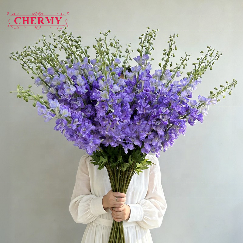Artificial Delphinium Manufacturer - Dalian Chermy 120cm Hot Pink Silk for Wedding Party