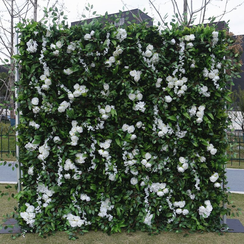 Artificial Flower Wall Panel Manufacturer - Birthday Party 3d 5d Roses Panel Roll up Curtain Fake Grass