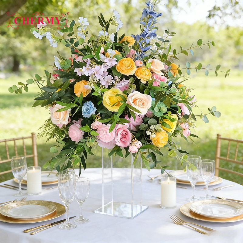 Artificial Aisle Centerpiece Manufacturer - Customized Orange Hot Pink with Plants Greenery Garland