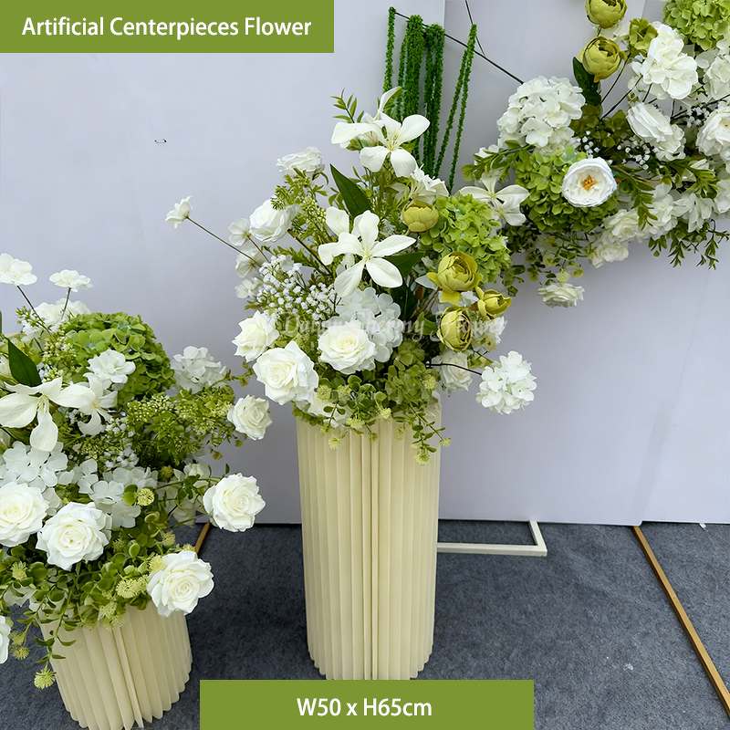 Artificial Flower Arrangement Manufacturer - CM-TW005 White Green for Wedding Aisle Backdrop