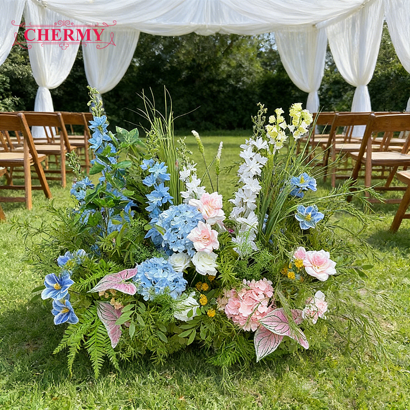 Artificial Hydrangea Aisle Decoration Manufacturer - Dalian Chermy Blue White for Wedding