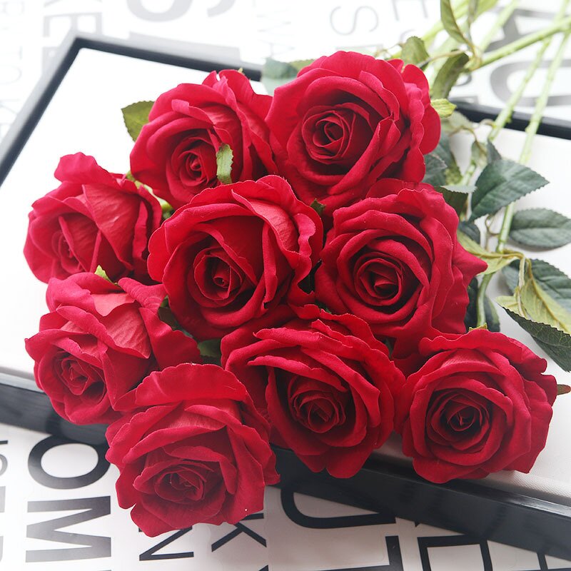 Artificial Velvet Red Roses Manufacturer - FREE SAMPLE Single Branch for Wedding Decoration
