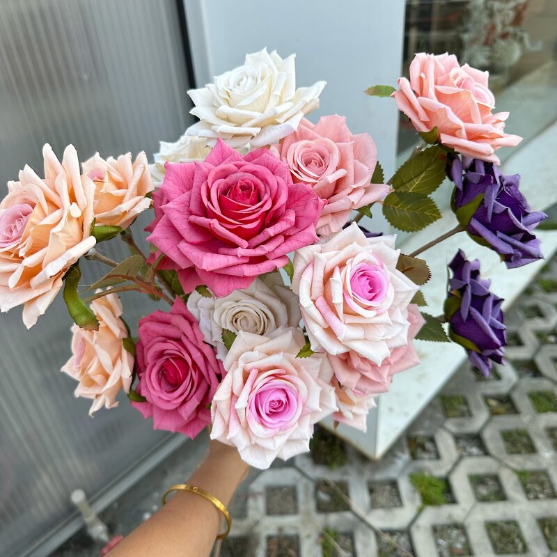 Artificial Spray Roses Manufacturer - Factory Wholesale Cheap 3 Heads Real Touch Silk White