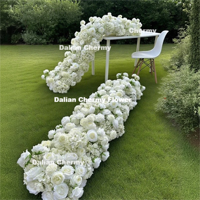 Artificial Silk Flower Runner Manufacturer - Dalian Chermy Rose Hydrangea 200cm White Red for Wedding Table