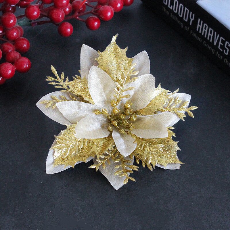 Artificial Poinsettia Flower Manufacturer - Red Gold Silver Glitter for Christmas Tree Ornaments