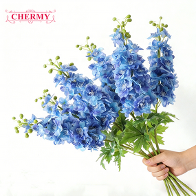 Artificial Delphinium Manufacturer - RT048 Real Touch Latex Blue White for Home Table Center Piece