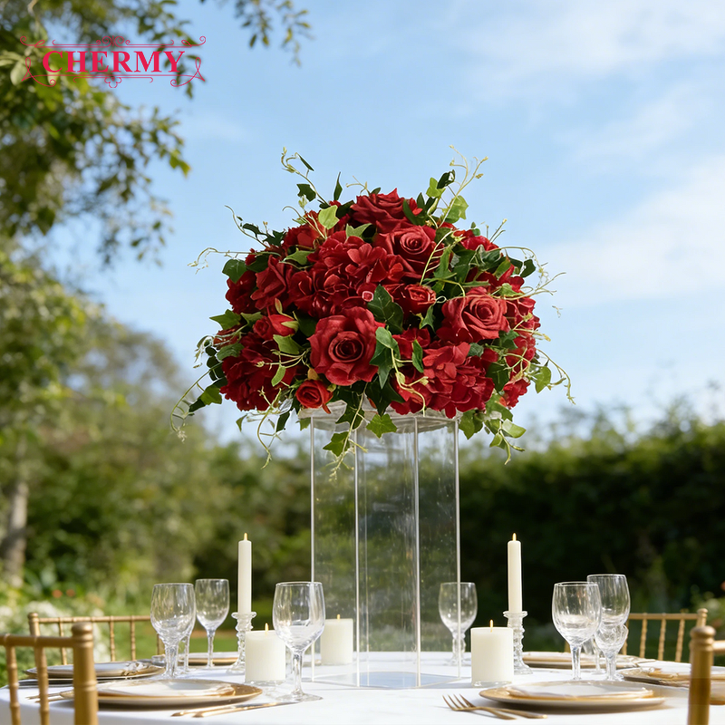 Artificial Flower Ball Manufacturer - OEM High Quality 50cm 60cm 70cm Red Silk for Wedding Event