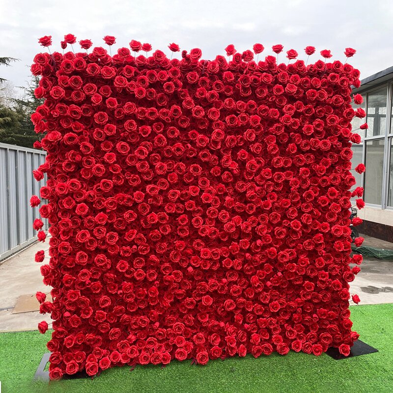 Artificial Flower Wall Manufacturer - CM-FW011 Custom 8*8ft Red Rose for Wedding Stage Backdrop