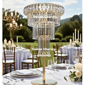 Acrylic Flower Stand Manufacturer - Hotel Home Table Gold Crystal With Light for Wedding Centerpiece