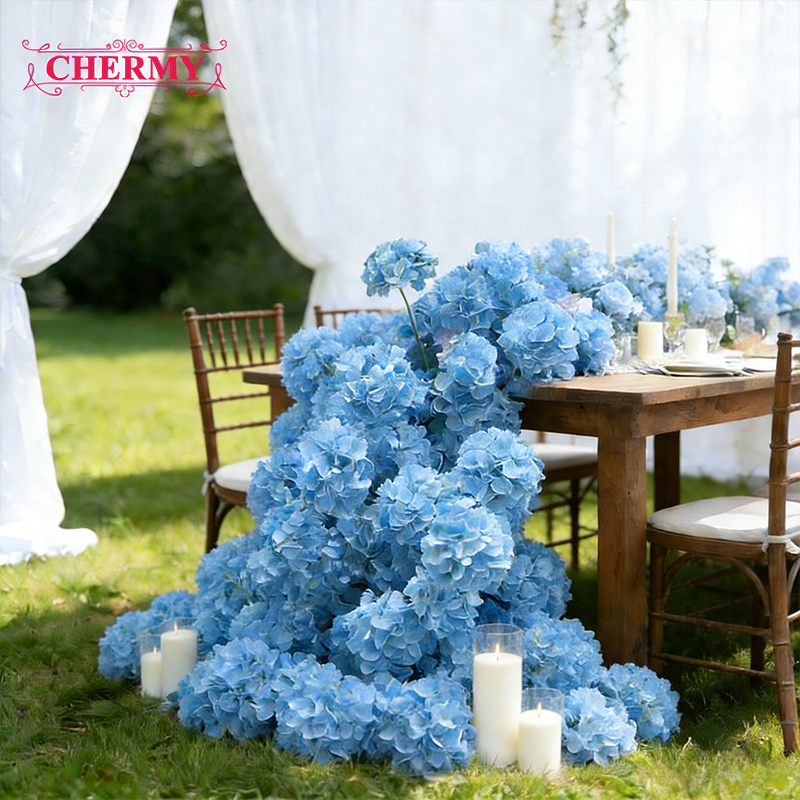 Artificial Hydrangea Manufacturer - Dalian Chermy Silk Realistic Blue for Wedding Decoration