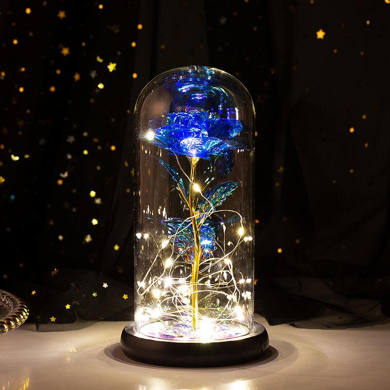 Galaxy Rose Manufacturer - Women Blue Colorful Artificial Flower in Glass Dome with Light