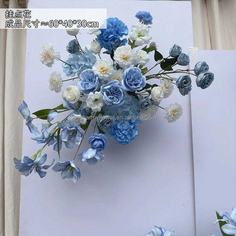 Artificial Aisle Flower Manufacturer - CM-TW002 Blue White Hanging Silk for Wedding Background