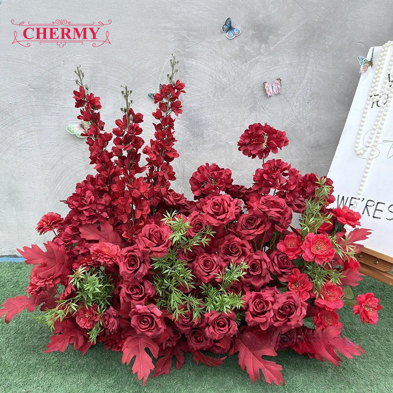 Artificial Silk Aisle Flower Manufacturer - TW042 Dalian Chermy Wholesale Red Rose & Hydrangea for Wedding