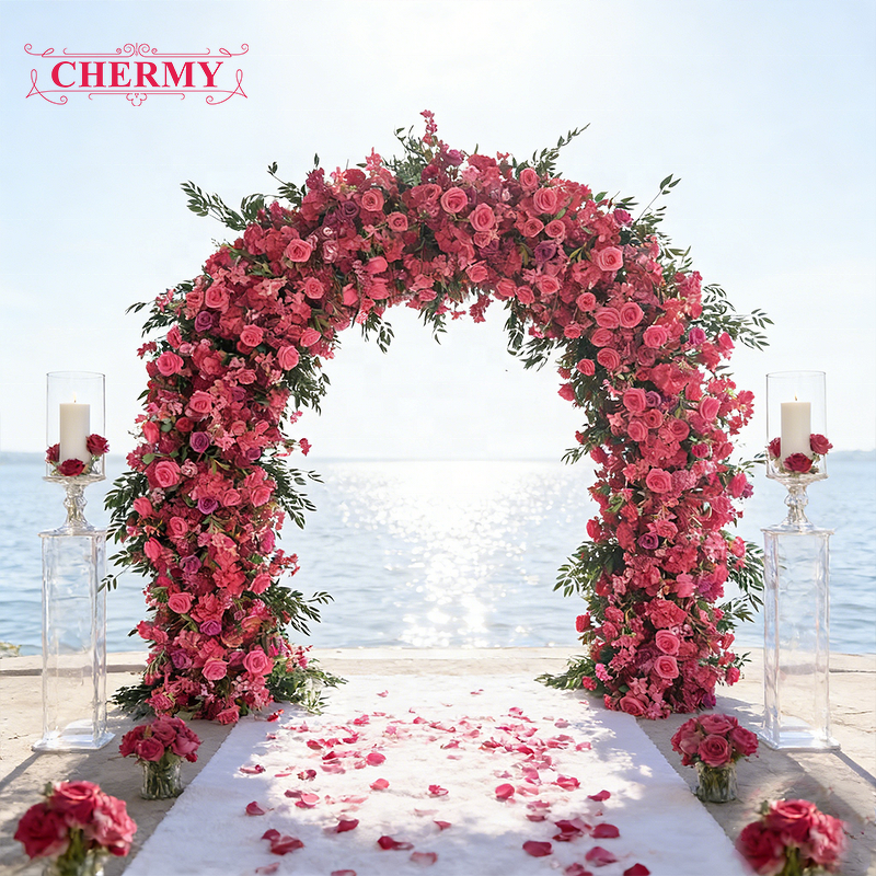 Artificial Flower Arch Manufacturer - 2026 New Customized Size U-Shape Pink Roses for Wedding