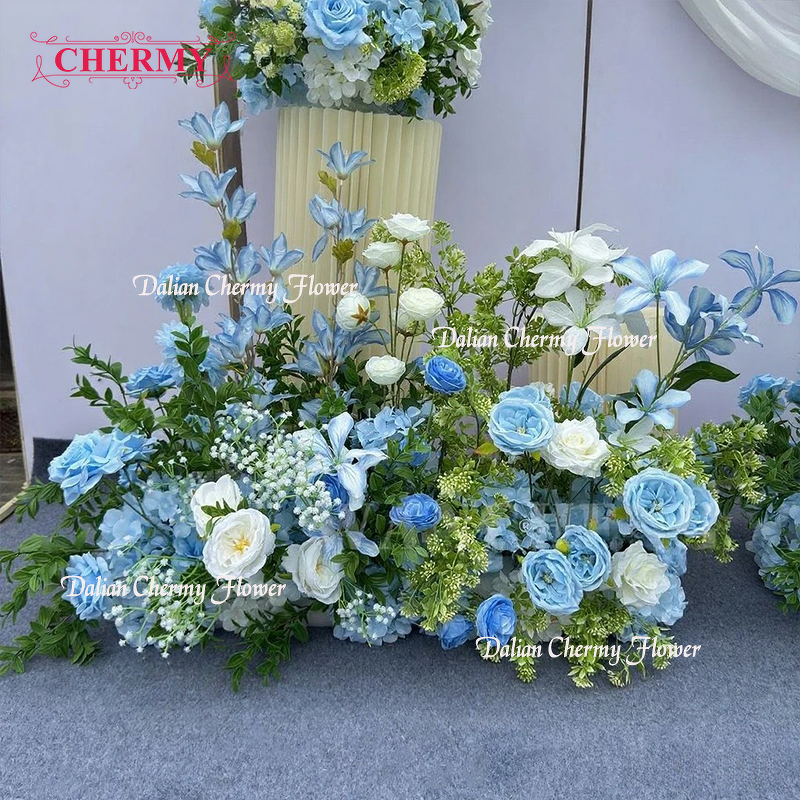 Artificial Flowers Manufacturer - CM-TW022 Custom New Blue Theme for Wedding Background Wall Stage