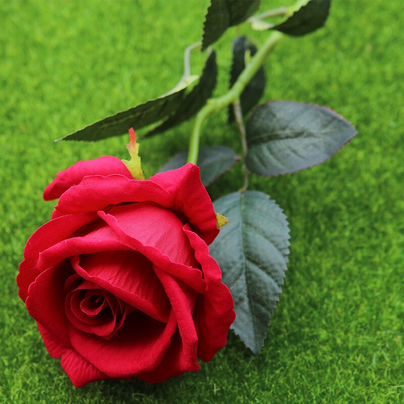 Artificial Velvet Red Roses Manufacturer - FREE SAMPLE Single Branch for Wedding Decoration