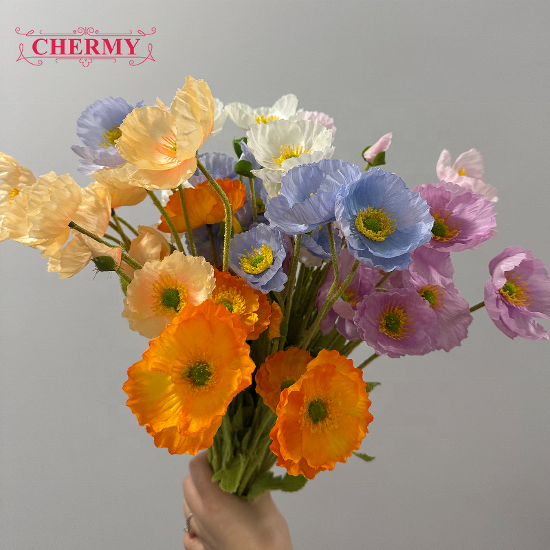 Artificial Poppy Manufacturer - Flocking Peony for Wedding Dress Home Outdoor Decoration Wreaths