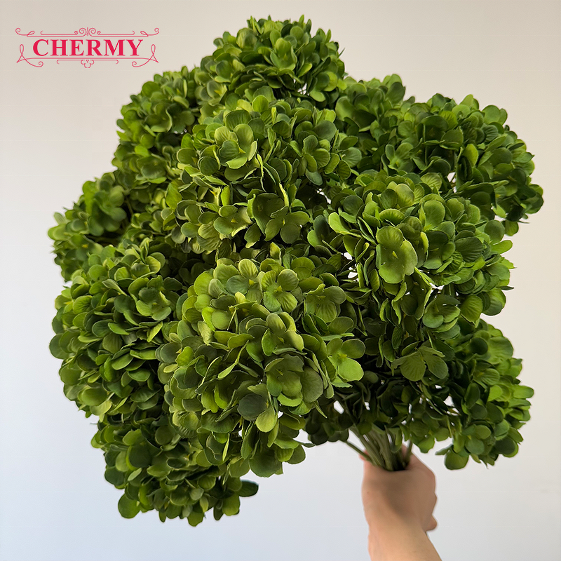 Artificial Hydrangea Manufacturer - Best Seller Large Head Silk Dark Green
