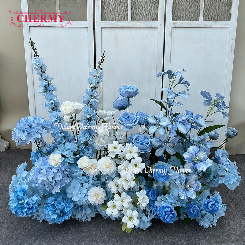 Artificial Flower Arrangement Manufacturer - TW031 Dalian Chermy Blue White for Backdrop Runner Row