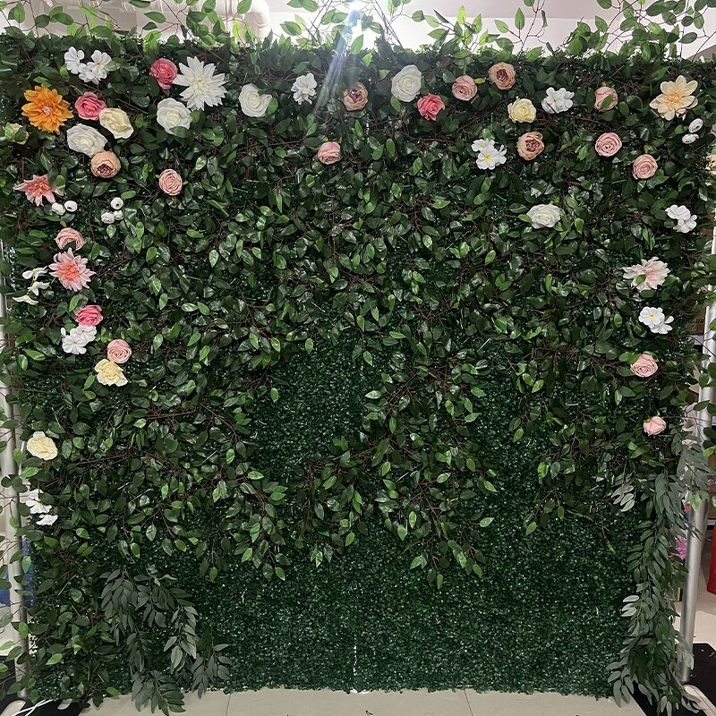 Artificial Flower Wall Panel Manufacturer - Birthday Party 3d 5d Roses Panel Roll up Curtain Fake Grass