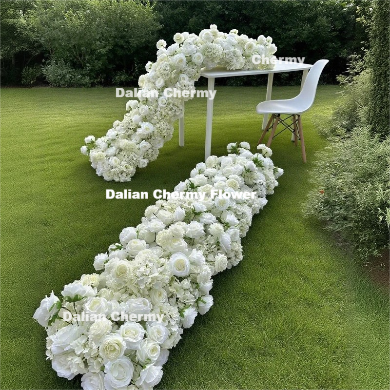 Artificial Flower Runner Manufacturer - Wedding White Silk Rose 200cm for Table Decoration