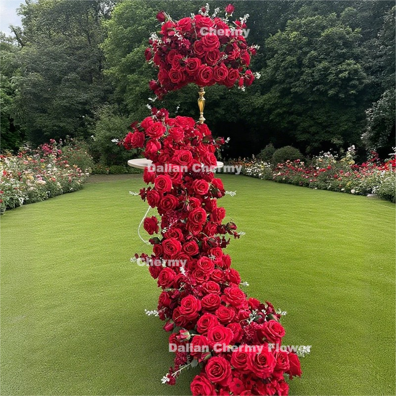 Artificial Silk Flower Runner Manufacturer - Dalian Chermy Rose Hydrangea 200cm White Red for Wedding Table