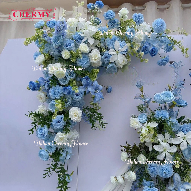 Artificial Flowers Manufacturer - CM-TW022 Custom New Blue Theme for Wedding Background Wall Stage