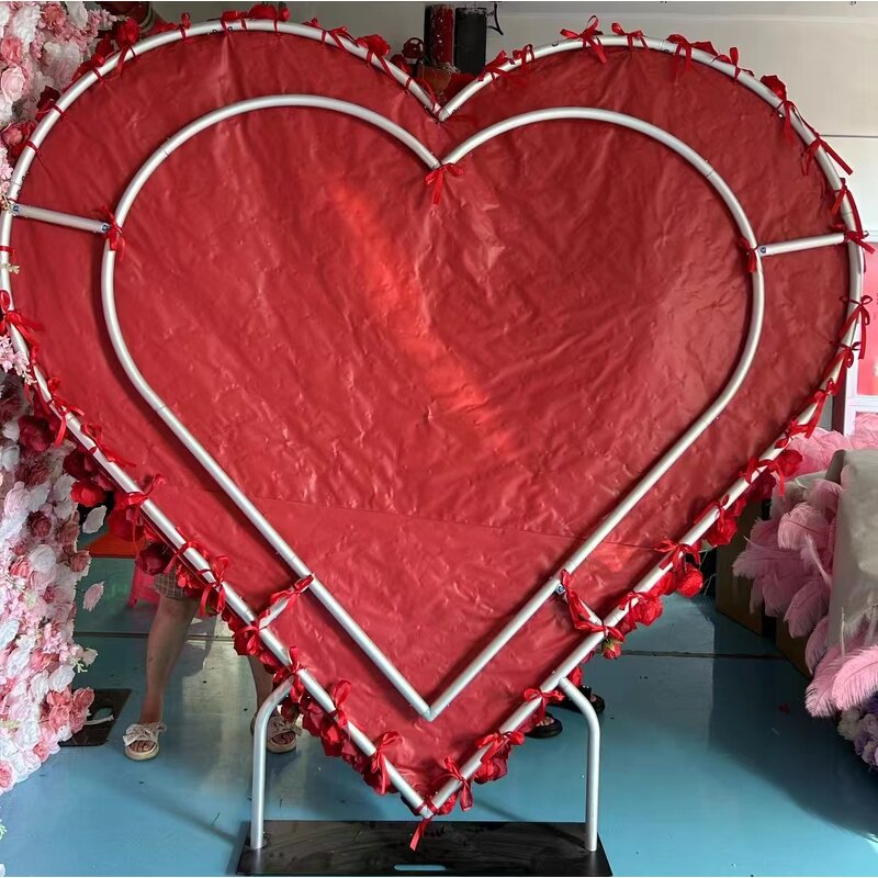 Artificial Flower Wall Backdrop Manufacturer - Custom 2m*2.4m Red Rose Heart Shape for Wedding Party