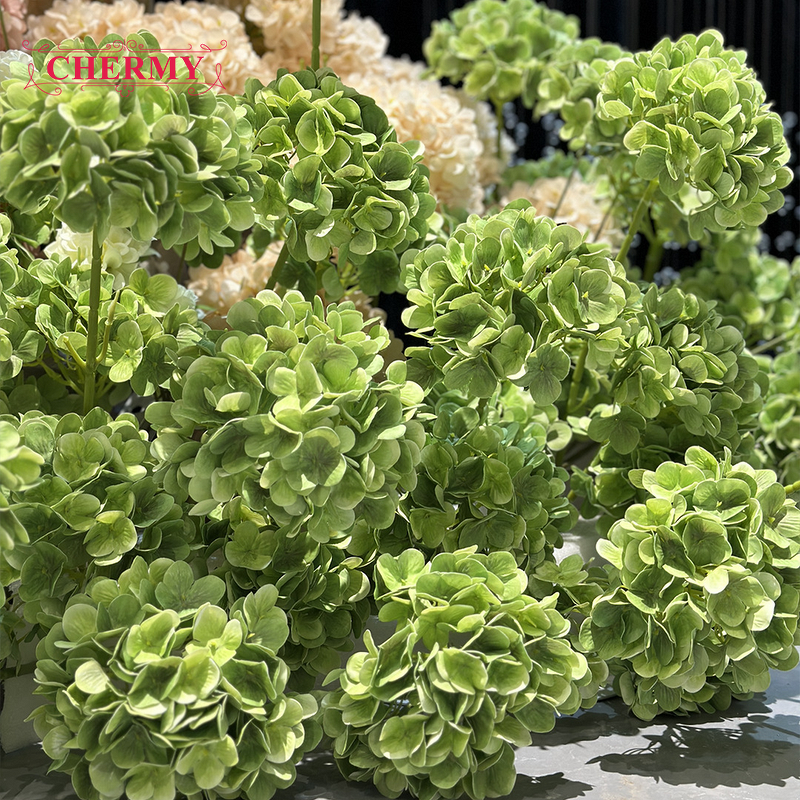 Artificial Hydrangea Manufacturer - Dalian Chermy 3D Real Touch Latex Dark Green for Wedding