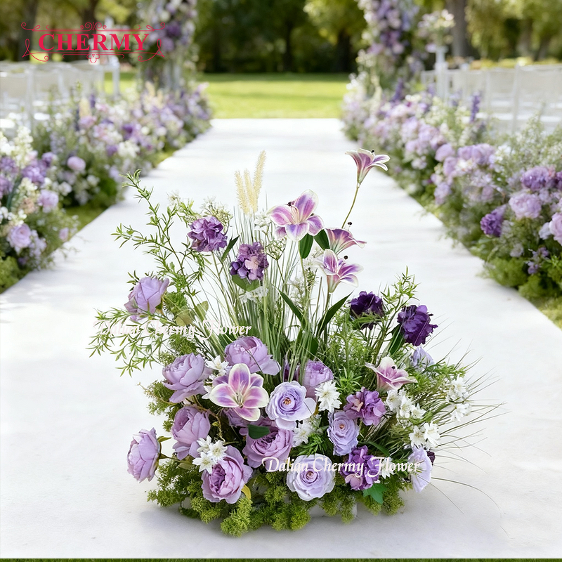Artificial Silk Flower Runner Manufacturer - Dalian Chermy Purple for Wedding Aisle & Flower Row