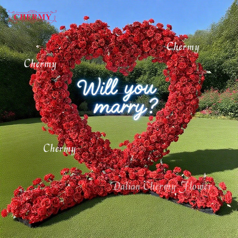 Artificial Flower Arch Manufacturer - OEM Dalian Chermy Customized Heart Red White with Flowers