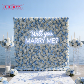 Artificial Flower Wall Manufacturer - 8*8ft Blue White Rose for Wedding Event Background