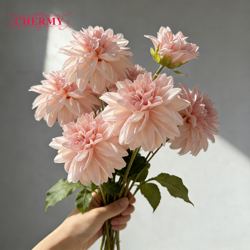 Artificial Dahlia Manufacturer - Dalian ChermyDC033 3-Head Pink Silk for Wedding Party