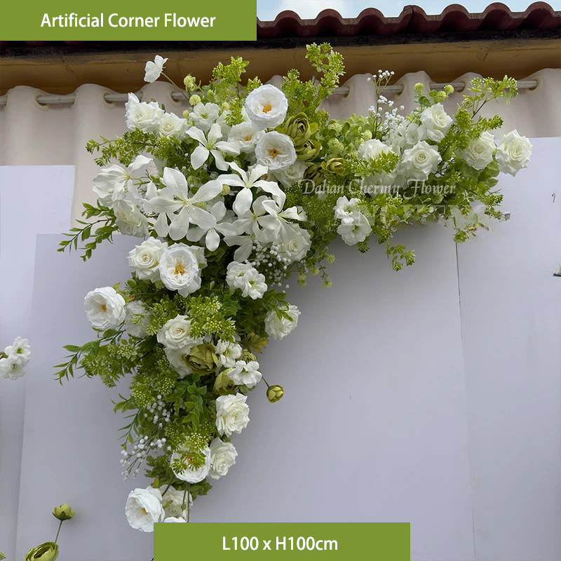 Artificial Flower Arrangement Manufacturer - CM-TW005 White Green for Wedding Aisle Backdrop
