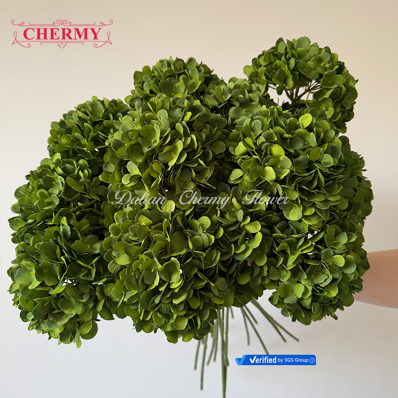Artificial Hydrangea Manufacturer - Dark Green Silk for Wedding Decoration