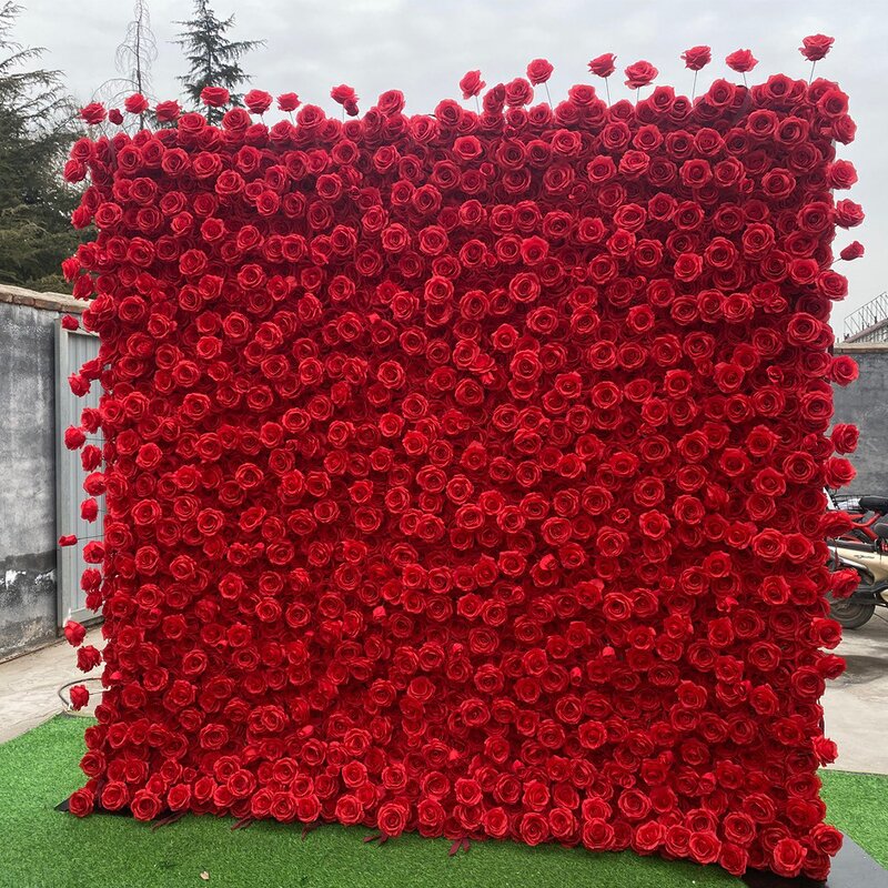 Artificial Flower Wall Manufacturer - CM-FW011 Custom 8*8ft Red Rose for Wedding Stage Backdrop