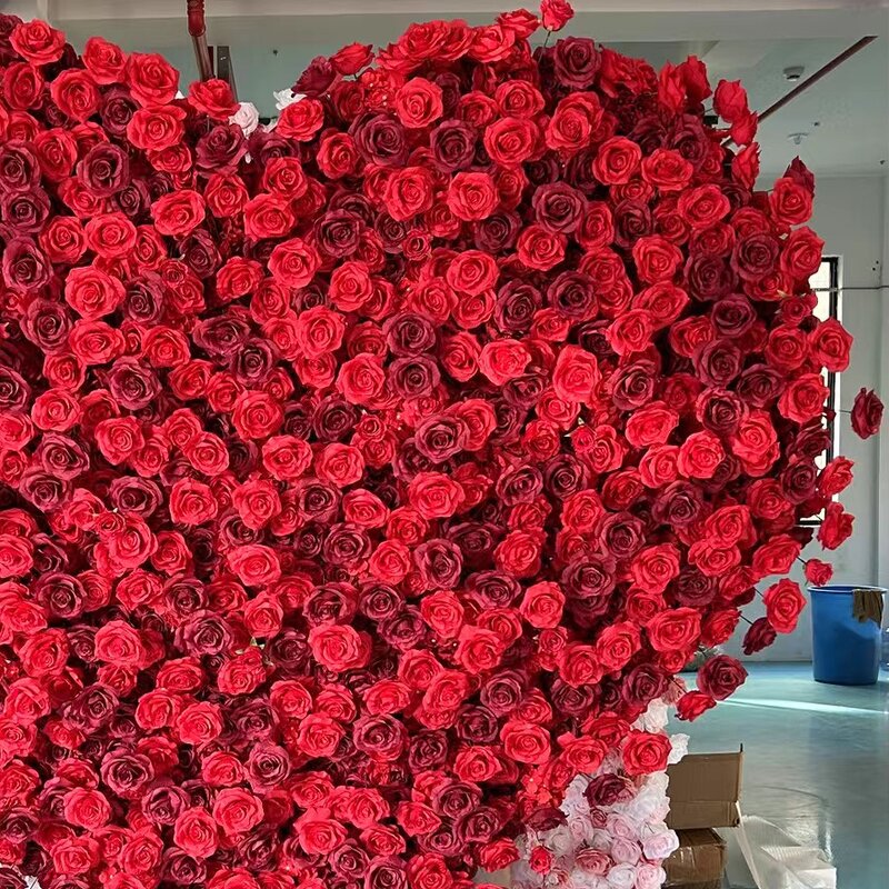Artificial Flower Wall Backdrop Manufacturer - Custom 2m*2.4m Red Rose Heart Shape for Wedding Party