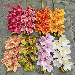 Artificial Flower Arrangement Manufacturer - Factory 75cm 10 Heads Handmade Cymbidium Dahlias Orchids 3D