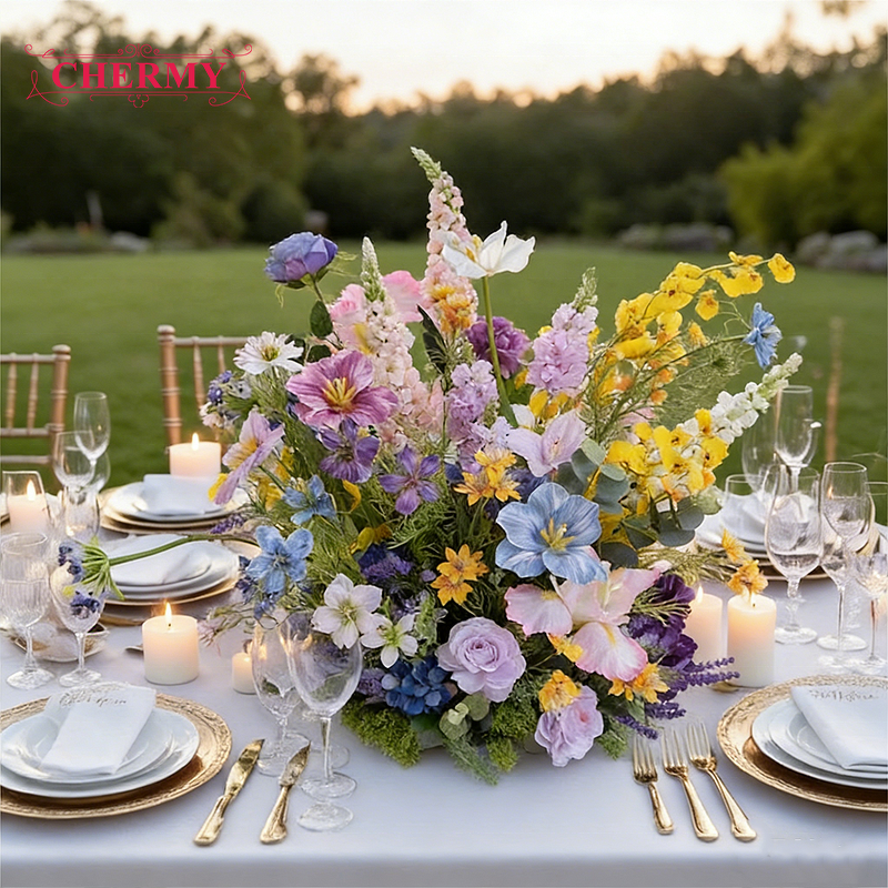 Artificial Aisle Centerpiece Manufacturer - Customized Orange Hot Pink with Plants Greenery Garland