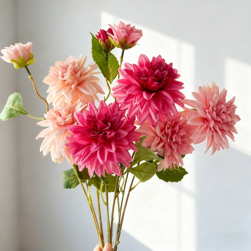 Artificial Dahlia Manufacturer - Dalian ChermyDC033 3-Head Pink Silk for Wedding Party