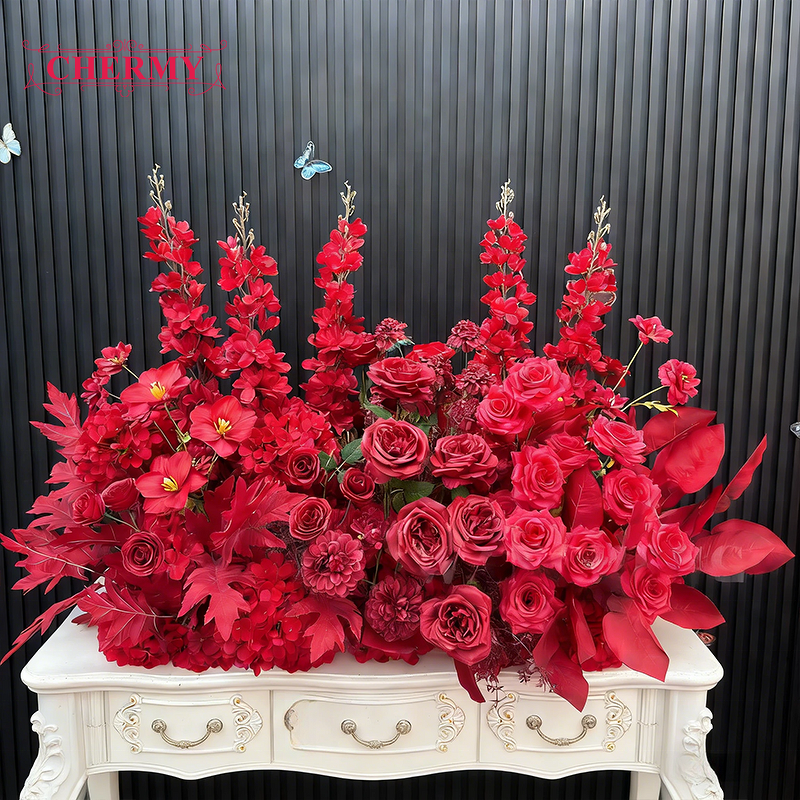Artificial Silk Aisle Flower Manufacturer - TW042 Dalian Chermy Wholesale Red Rose & Hydrangea for Wedding